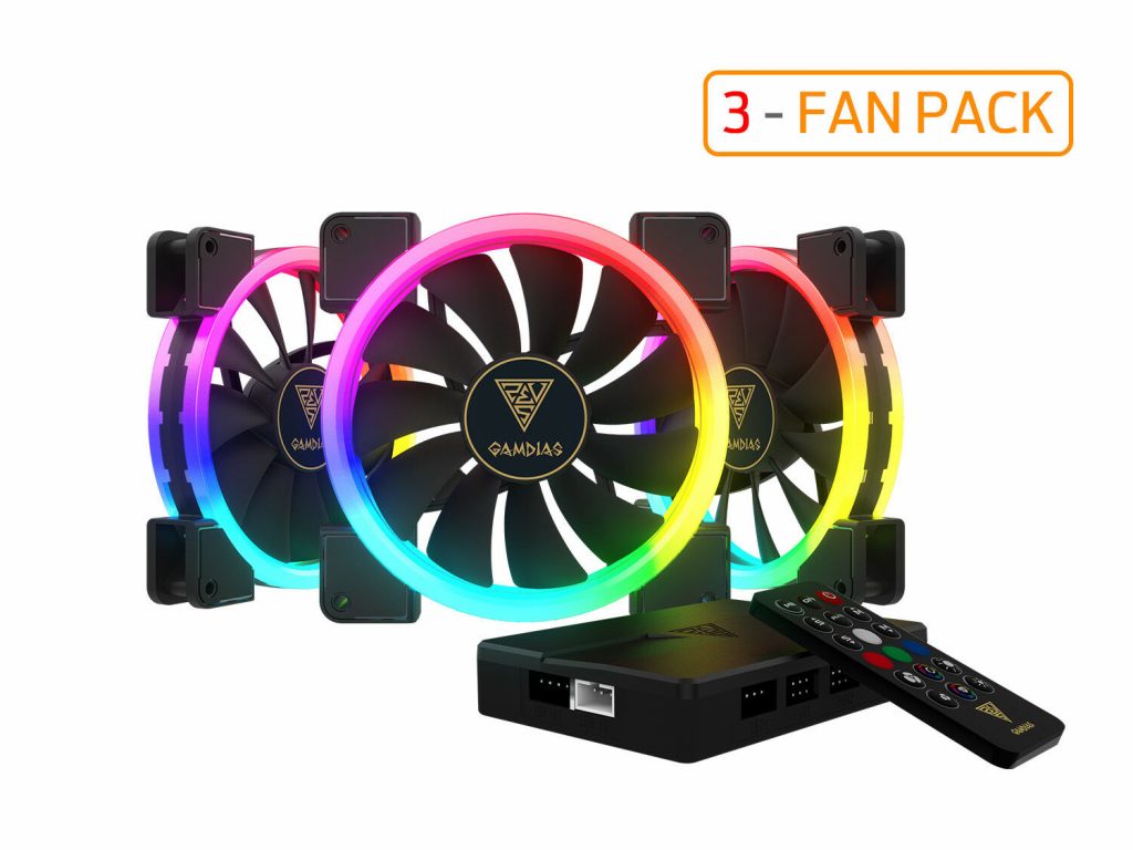 Gamdias AEOLUS M1-1403R 3 x RGB 140mm case fan pack with remote