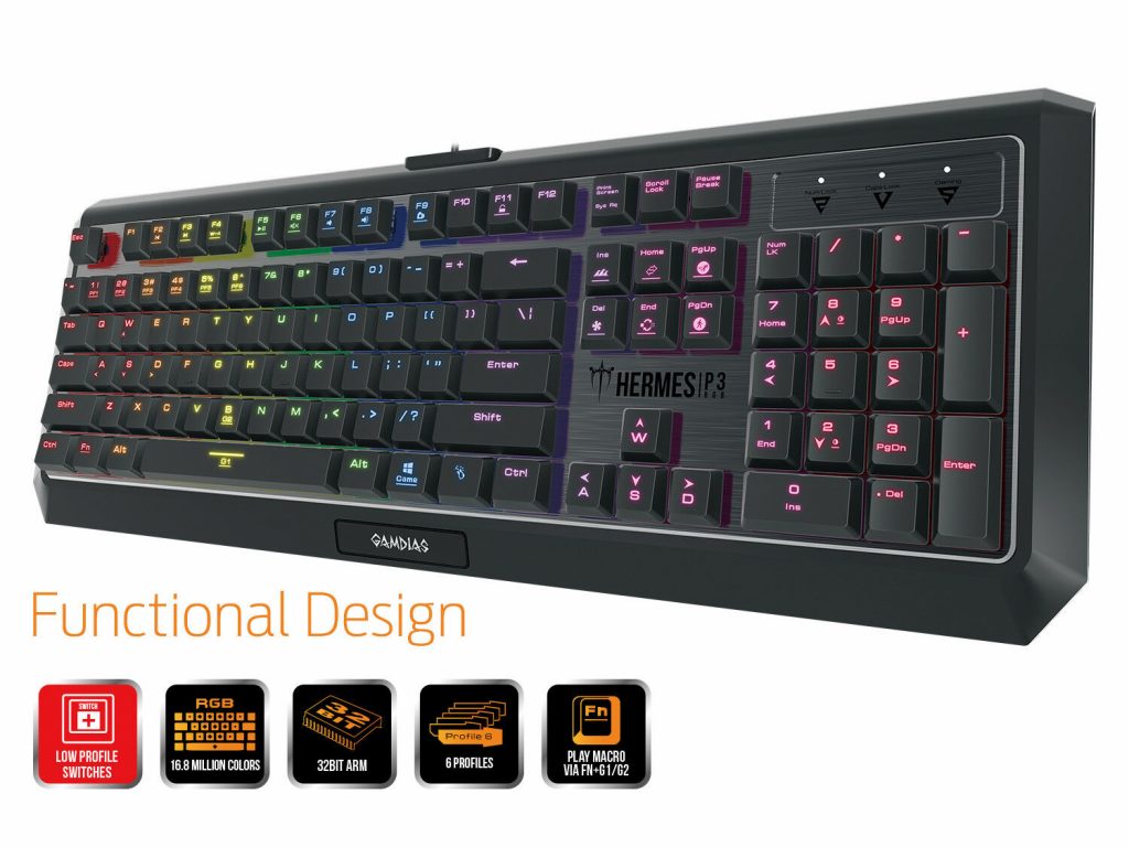 Gamdias HERMES P3 RGB low profile wired mechanical keyboard Blue switches