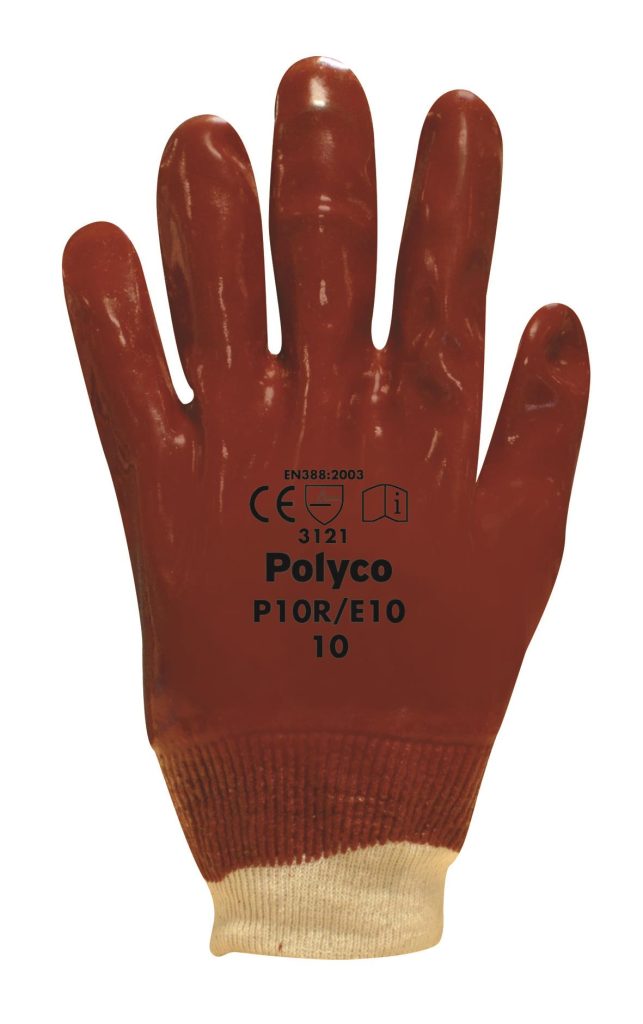 Polyco Red PVC Knit wrist durable abrasion resistant work gloves One Size